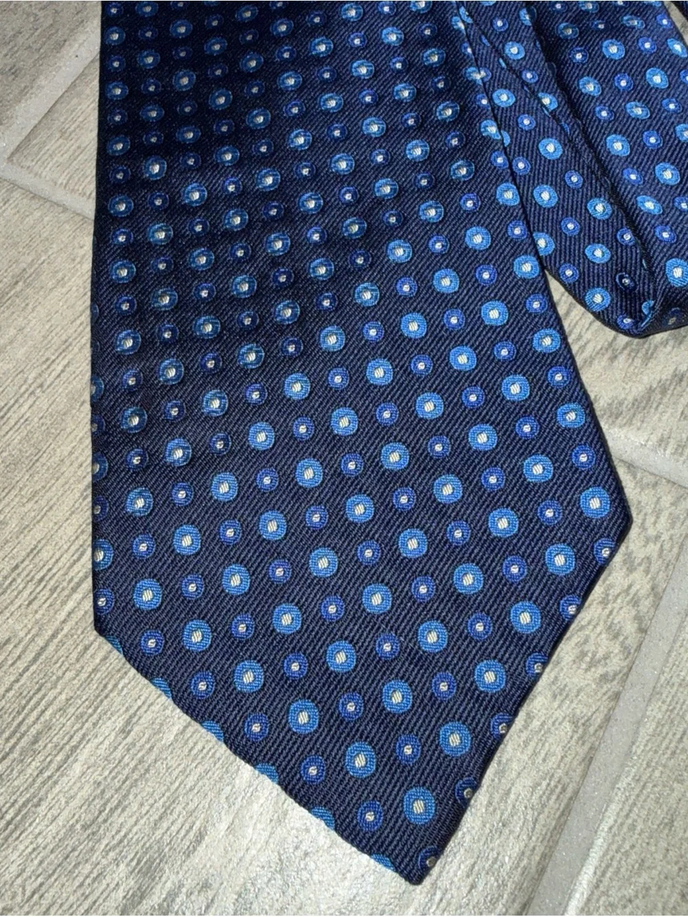 Polo Ralph Lauren Mens Silk Tie Navy Blue White Dotted Made‎ in USA Classic